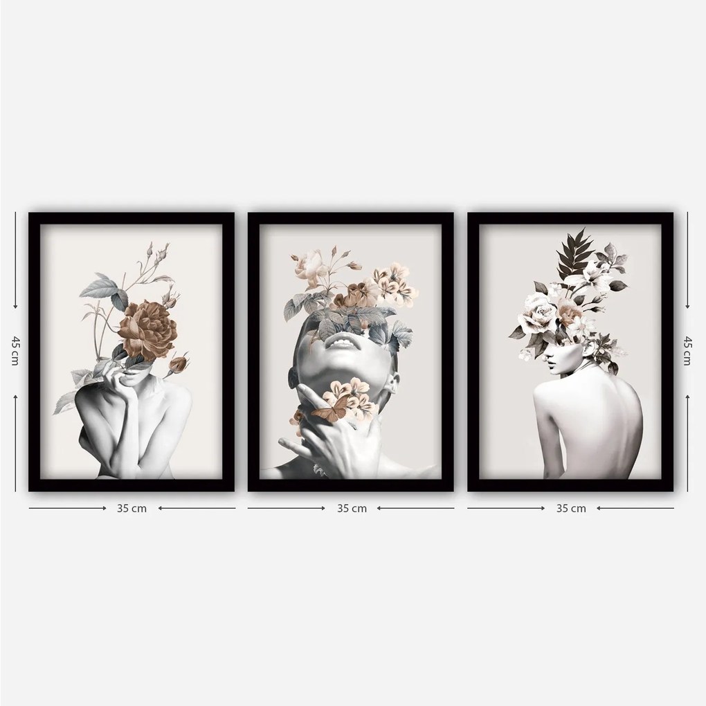 Pintura Decorativa em Moldura (3 Peças) 3SC06 – Multicolor – 35 x 45 c