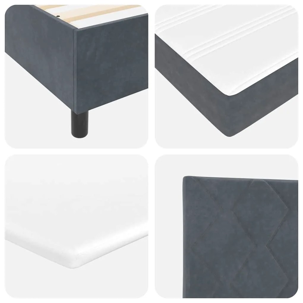 Cama Box com Colchão Cinza Escuro 100x200 cm em Veludo