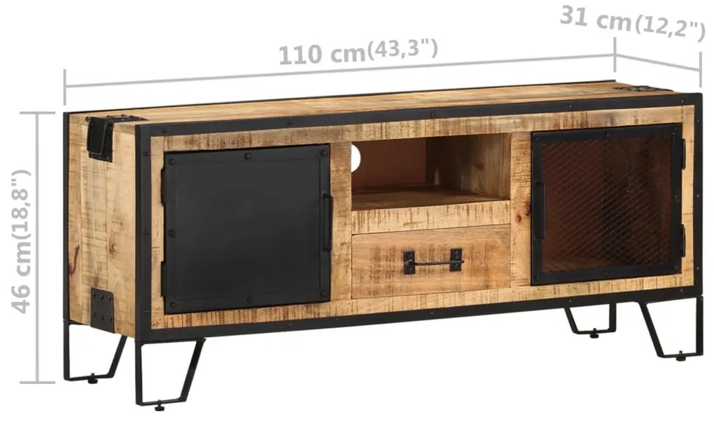 Móvel de TV 110x31x46 cm madeira de mangueira áspera