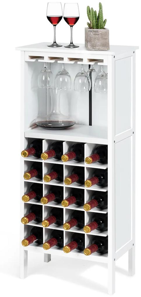 Garrafeira Porta-Vinhos para 20 Garrafas com Porta copos Pinho Madeira 24,5 x 42 x 96 cm Branco