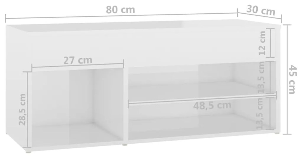 Banco sapateira 80x30x45 cm contraplacado branco brilhante