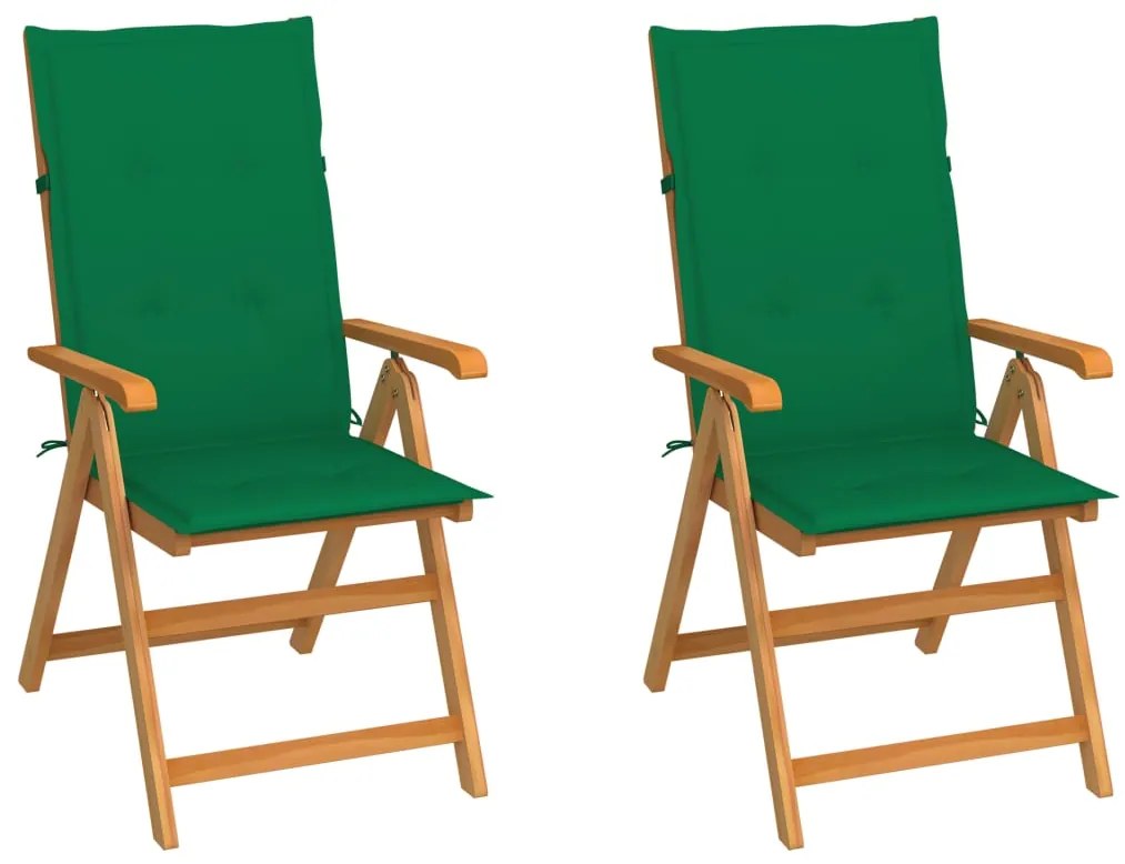 vidaXL Cadeiras de jardim c/ almofadões verdes 2 pcs teca maciça