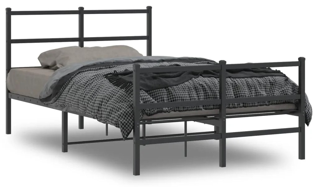 vidaXL Estrutura de cama com cabeceira e pés 120x190 cm metal preto