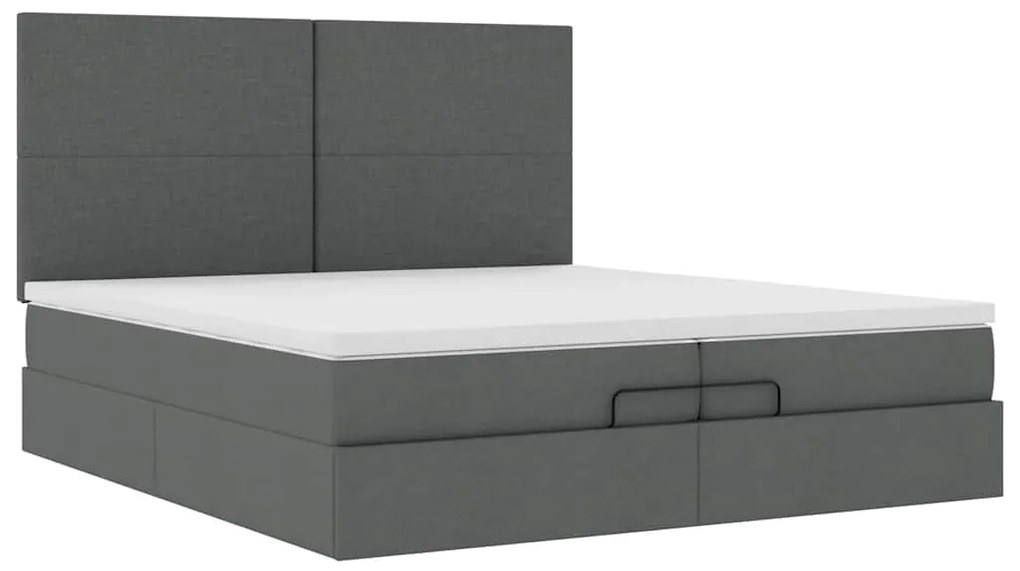Estrutura de cama otomana com colchões tecido cinzento escuro