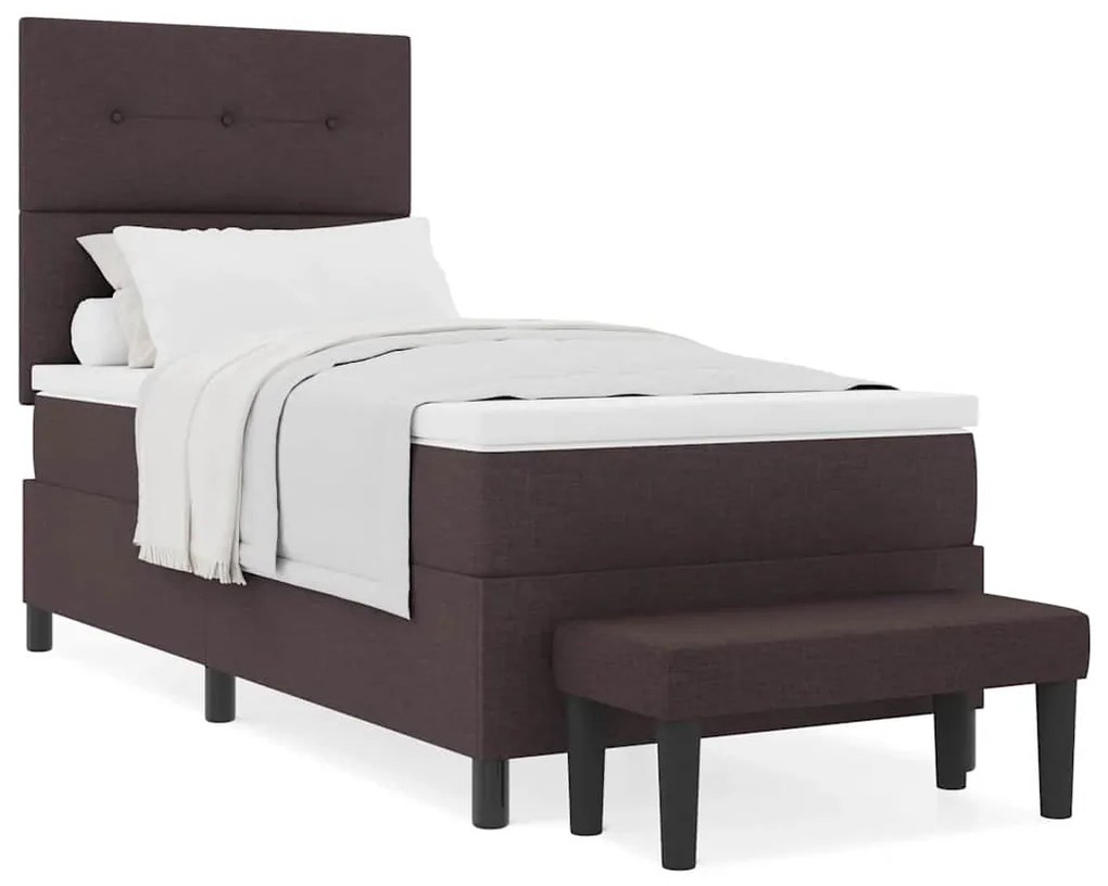 Cama Box Spring com Colchão &amp; Banco Marrom Escuro 90x200 cm Tecido