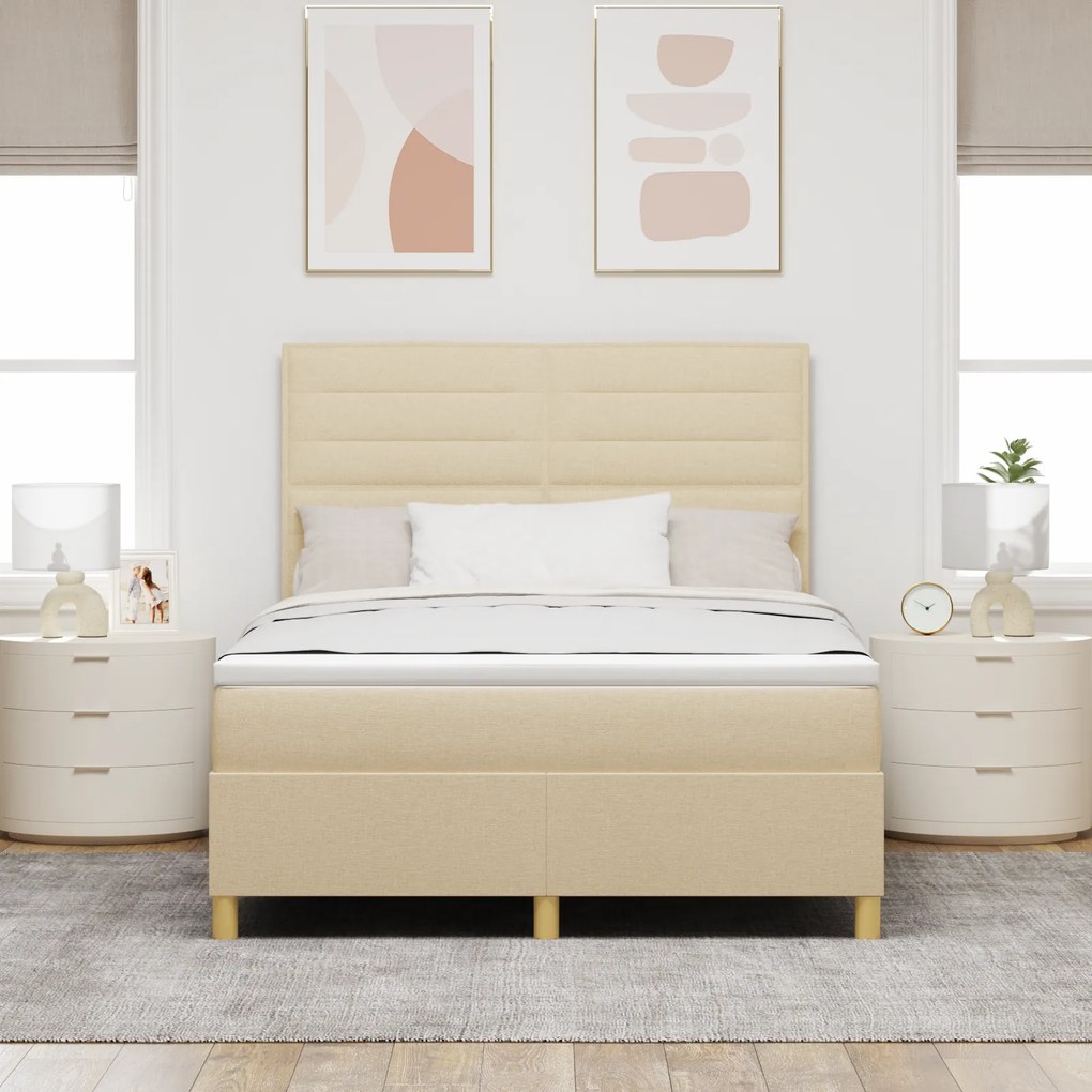 Cama Box Spring com Colchão Creme 140x200 cm Tecido