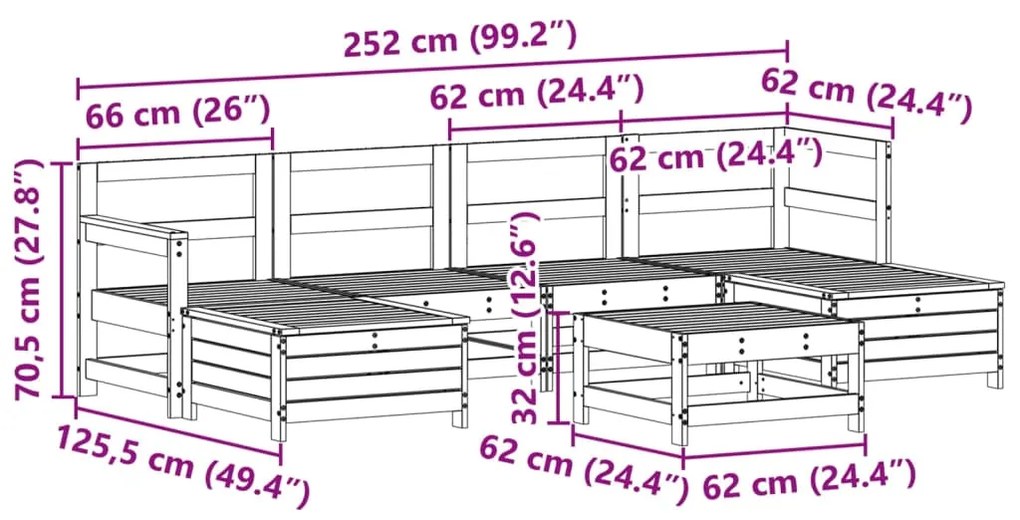 7 pcs conjunto de sofás para jardim madeira de pinho maciça