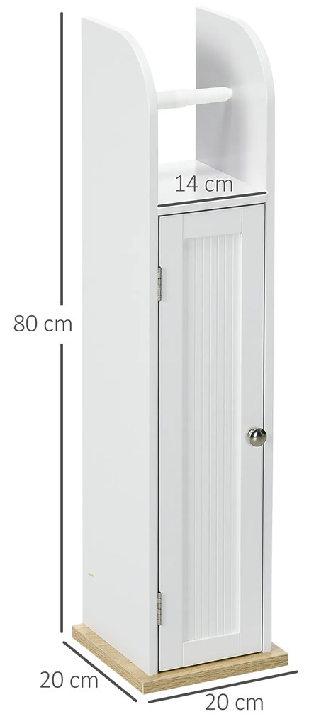 kleankin Armário Casa de Banho Armário Auxiliar Casa de Banho com Prateleiras Ajustáveis e Suporte para Papel Higiénico 20x20x80 cm Branco