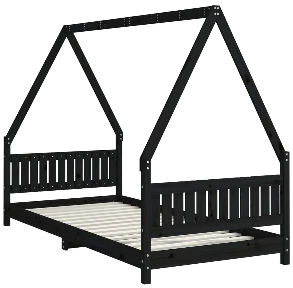 Estrutura de cama infantil 90x200 cm pinho maciço preto
