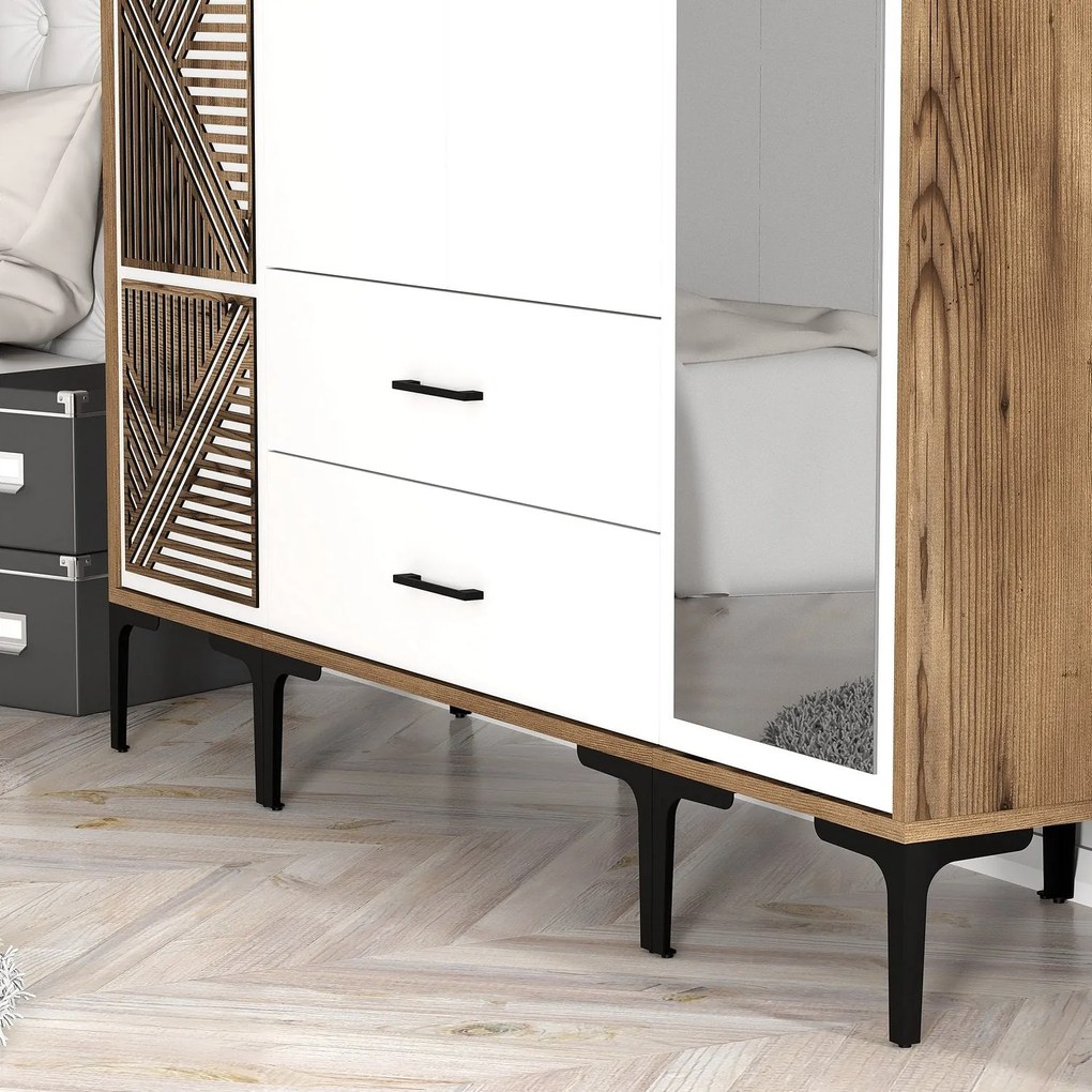 Roupeiro Kumsal PTR – Nogueira e Branco – 160x47,5x201,4 cm