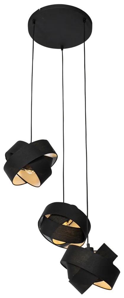 Candeeiro de suspensão moderno preto 3 luzes - Cloth