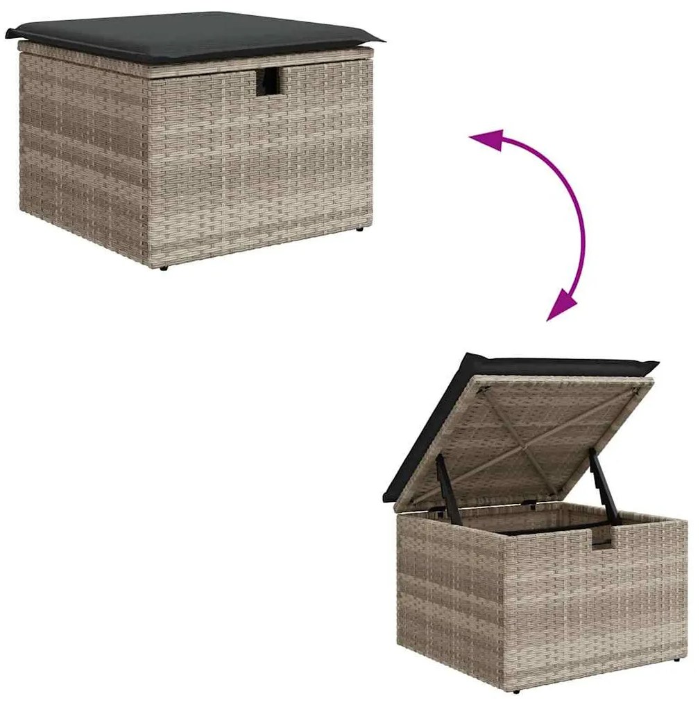 9 pcs conj. sofás jardim com almofadões vime PE cinzento-claro