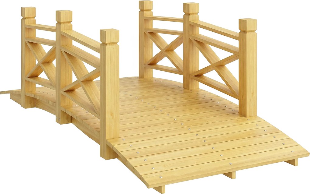 Outsunny Ponte de Jardim em Madeira Carbonizada Arqueada Corrimão Seguro e Carga 200 kg 174 x 78 x 57,5 cm Natural | Aosom Portugal
