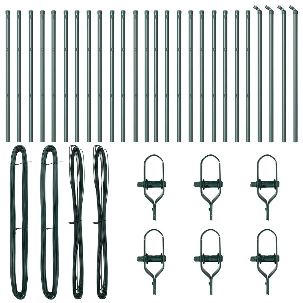 Postes de Cerca vidaXL 26 pcs Verde Ø32 mm 100 cm Aço Galvanizado