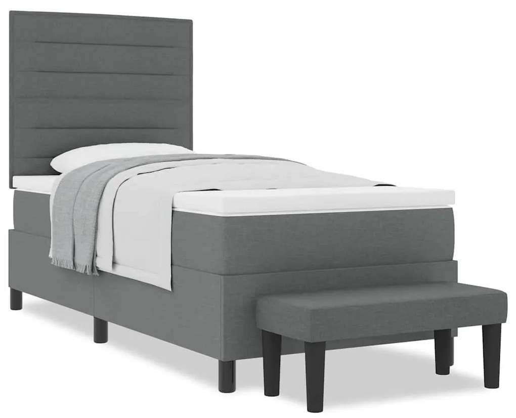 Cama Box Spring com Colchão e Banco Cinza Escuro 90x200 cm Tecido