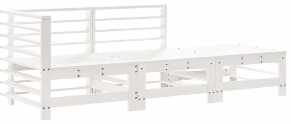 3pcs conjunto lounge jardim c/ almofadões madeira maciça branco