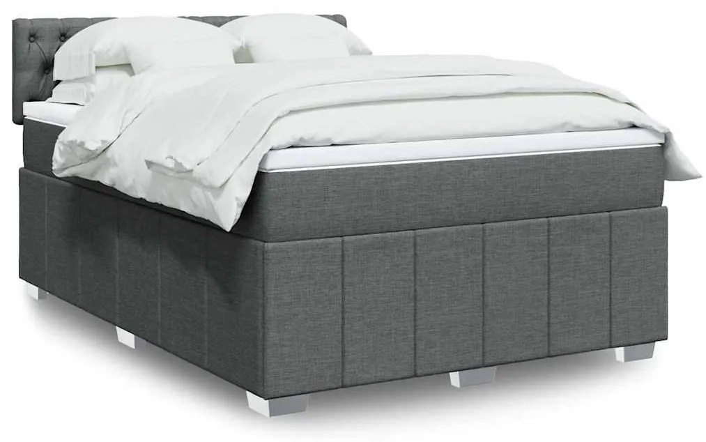 vidaXL Cama com molas/colchão 140x190 cm tecido cinzento-escuro