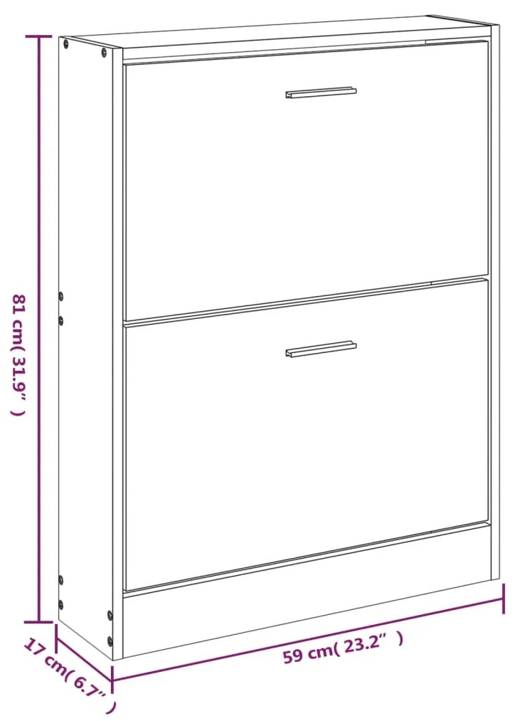 Sapateira Atlanta com 2 Divisórias - Carvalho - Design Moderno