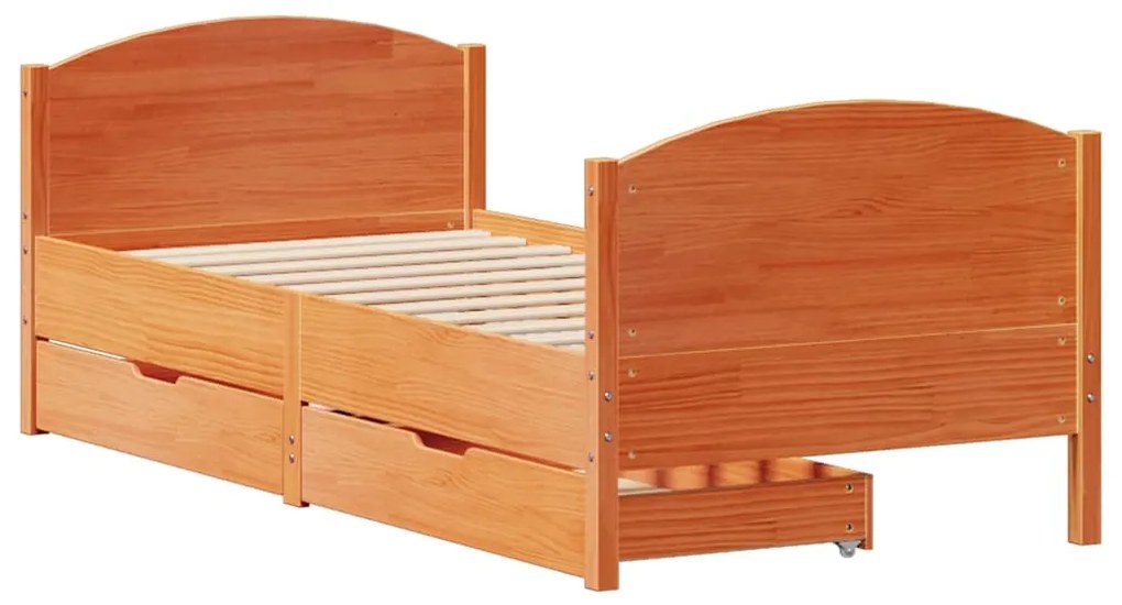 Cama sem colchão 75x190 cm madeira de pinho maciça castanho-mel