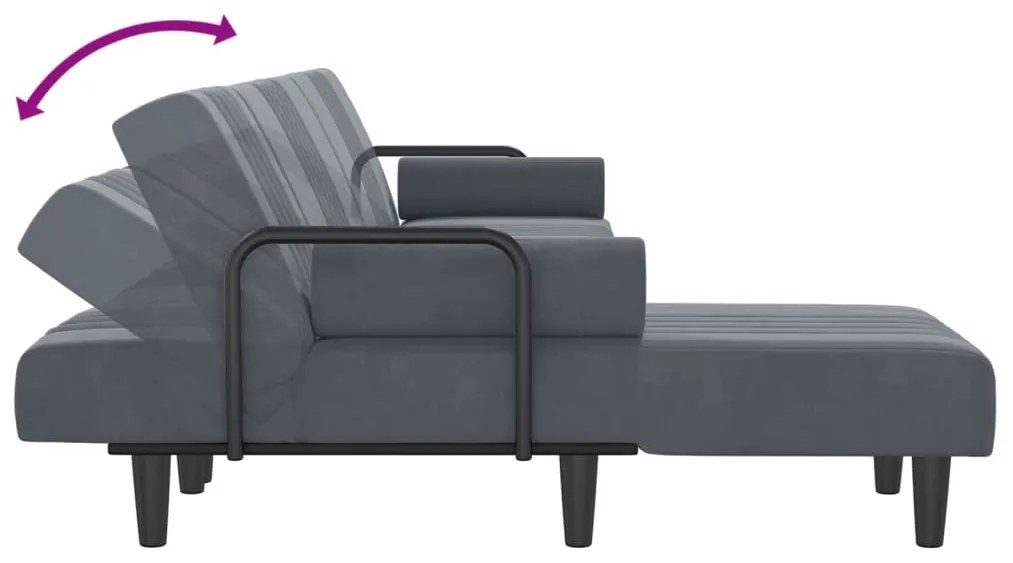 Sofá-cama em forma de L 260x140x70 cm veludo cinzento-escuro