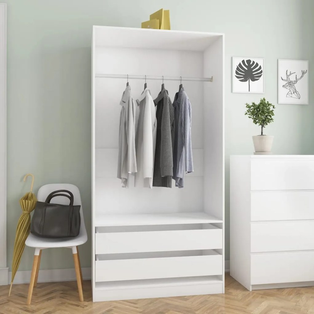 800603 vidaXL Roupeiro 100x50x200 cm contraplacado branco