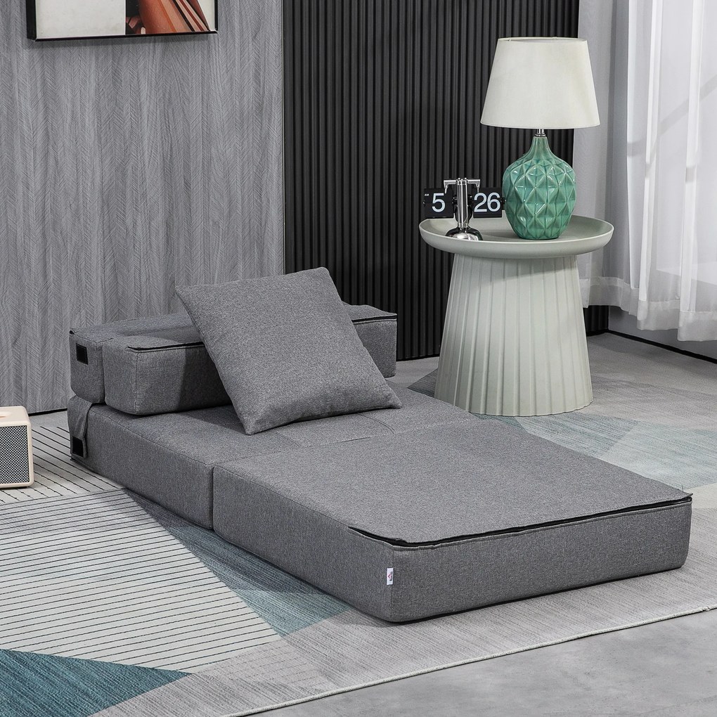 Poltrona-sofá-cama convertível de 1 lugar com 1 almofada com capa removível, tecido cinzento