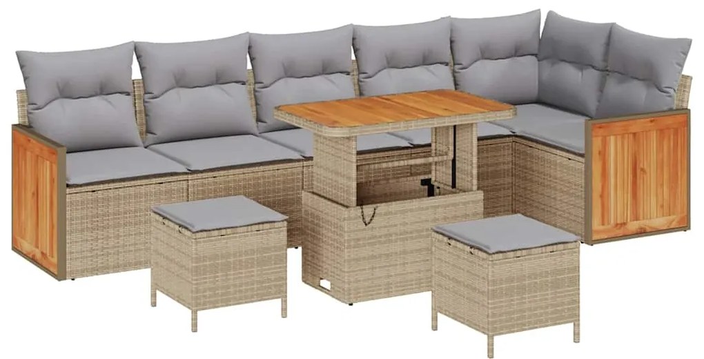 Conjunto de Sofás de Jardim vidaXL 9 peças com Almofadas Bege Rattan A