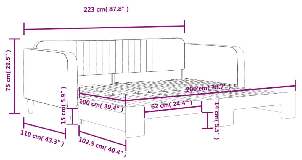 Sofá-cama com gavetão 100x200 cm veludo amarelo