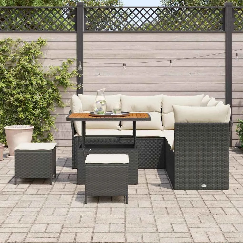 Conjunto de Sofá de Jardim vidaXL de 8 Peças com Almofadas Pretas em R