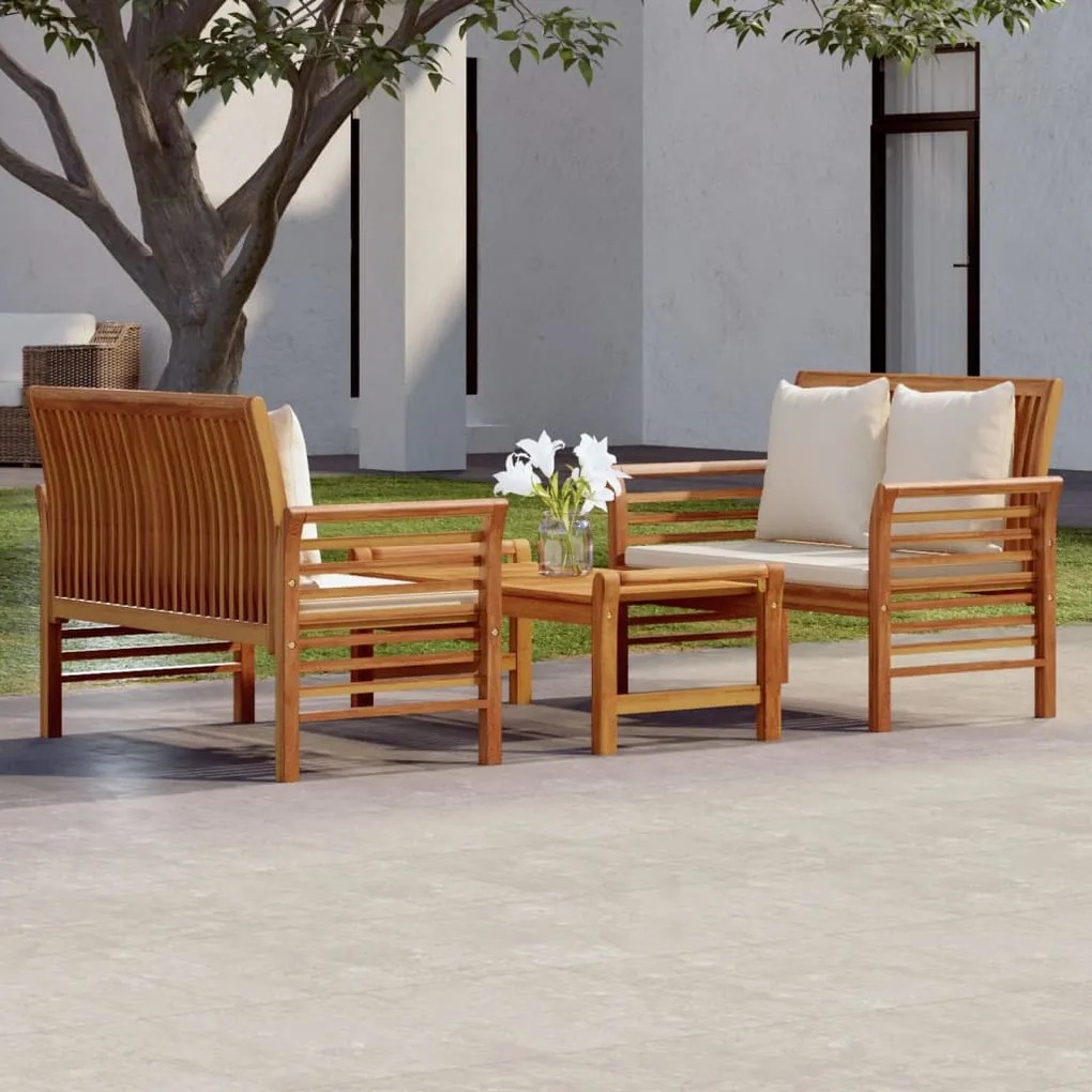 vidaXL 3 pcs conjunto lounge de jardim c/ almofadões acácia maciça