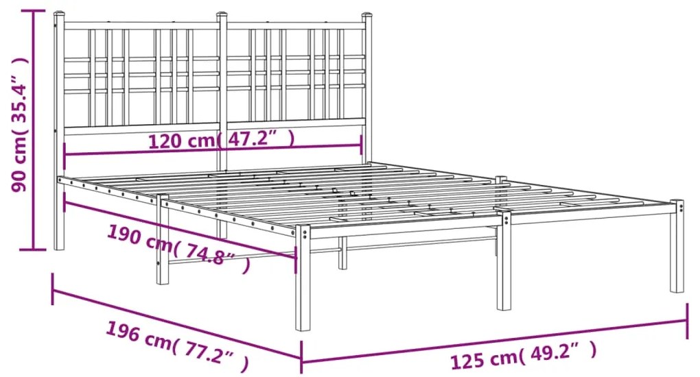 Estrutura de cama com cabeceira 120x190 cm metal branco