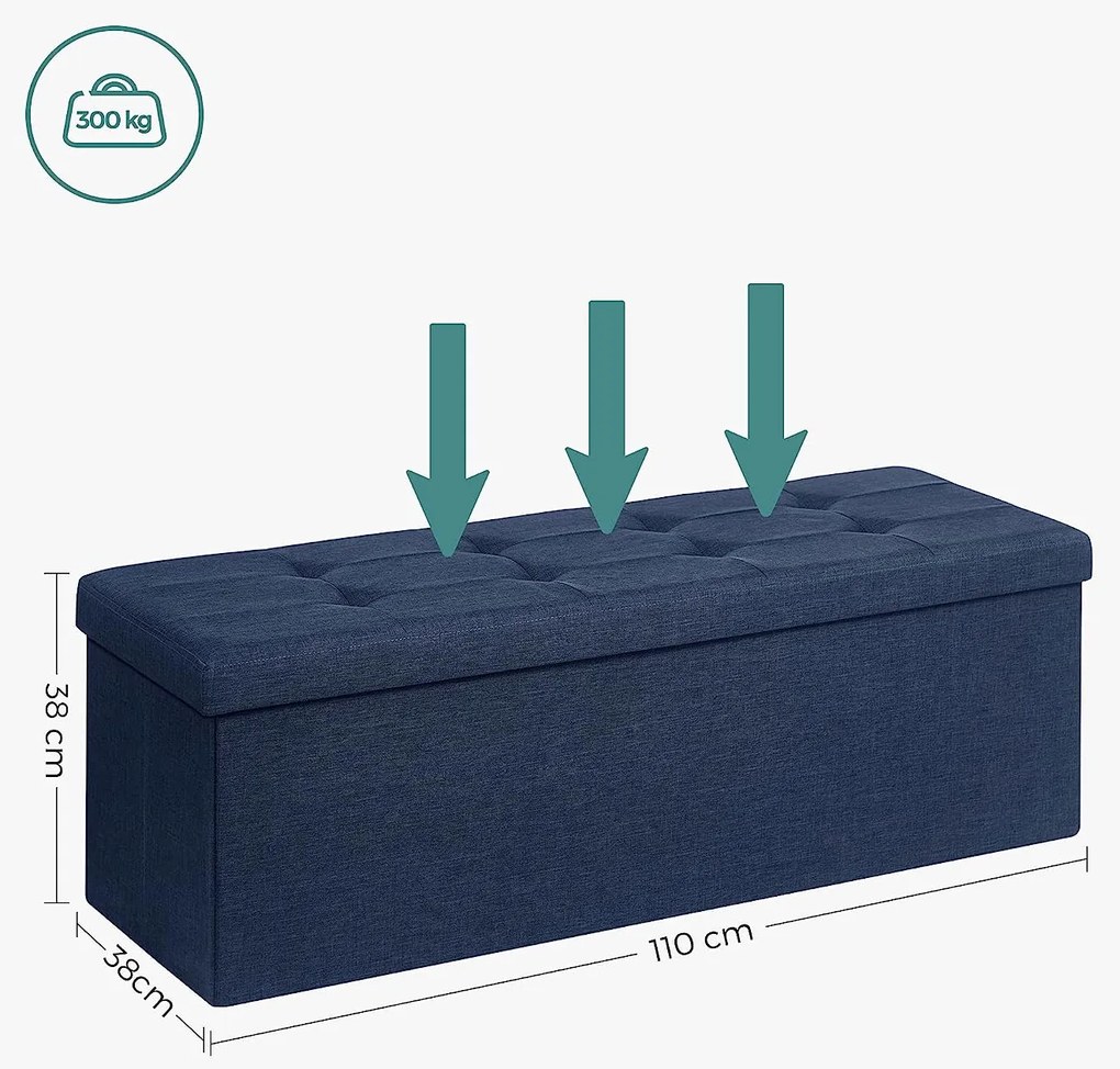 Banco com arrumação 110 x 38 x 38 cm azul marinho