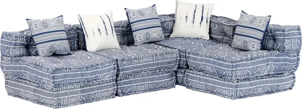Sofá-cama modular de 4 lugares tecido azul índigo