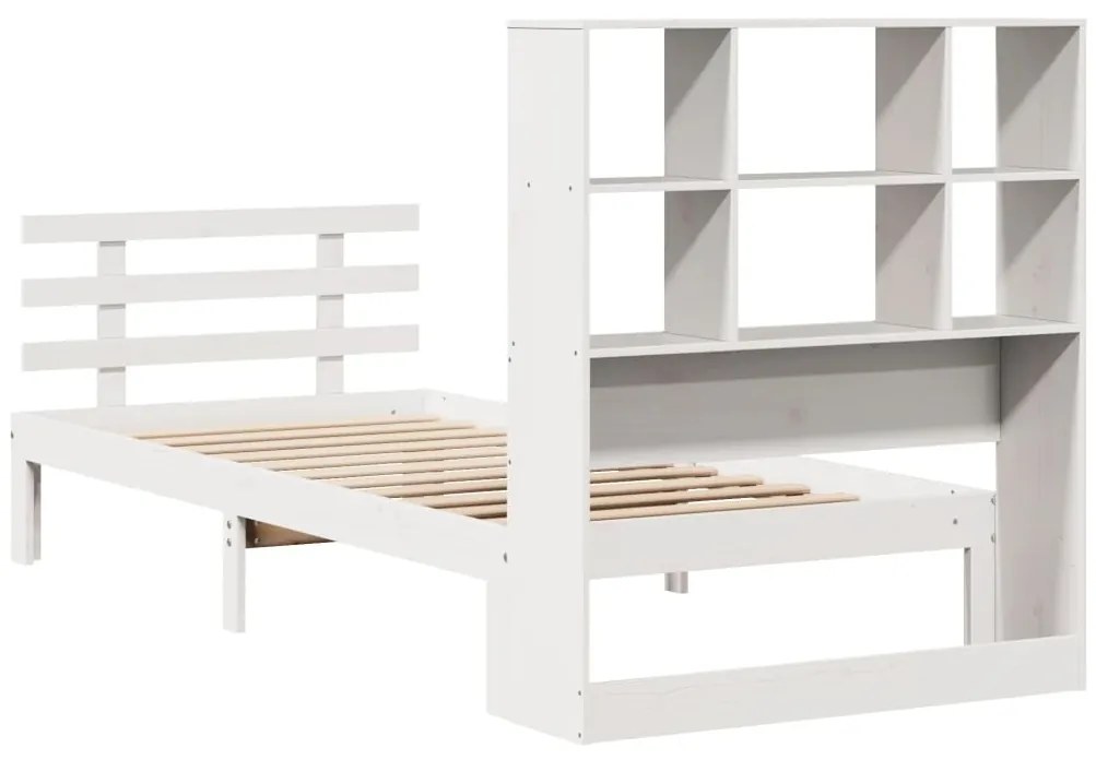 Cama com estante sem colchão 90x200 cm pinho maciço branco
