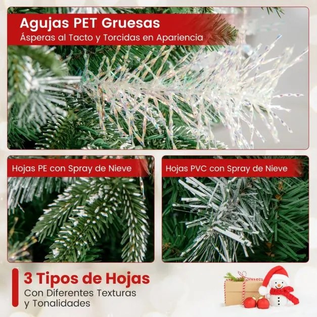Árvore de Natal artificial pré-iluminada de 180 cm com dobradiças, 806 pontas de ramos em PE, PVC 270 luzes LED verde