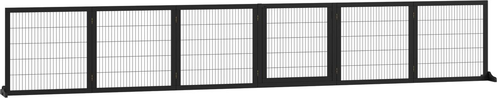 Barreira de segurança para cães 432 x 36 x 70 cm barreira dobrável de 6 painéis com pés amovíveis, preta