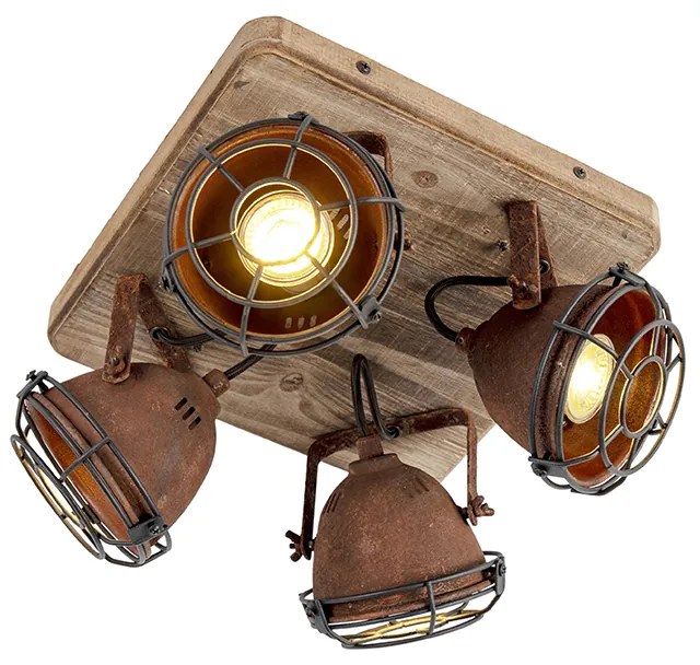 LED Foco Inteligente Castanho Ferrugem com Madeira Incl. 4 WiFi GU10 - Gina Industrial