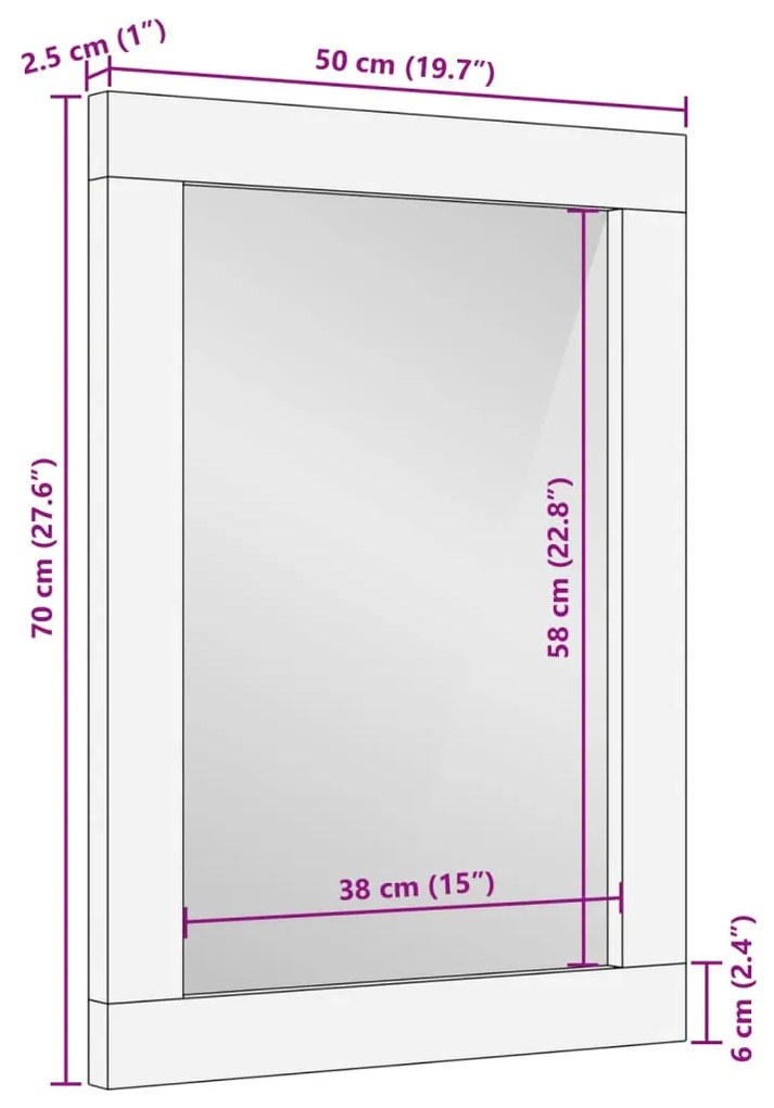 Espelho de casa de banho 50x70 cm mangueira maciça e vidro