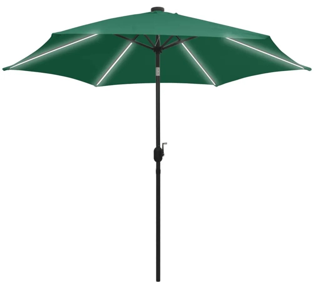 Guarda-sol de jardim c/ luzes LED e poste alumínio 300 cm verde