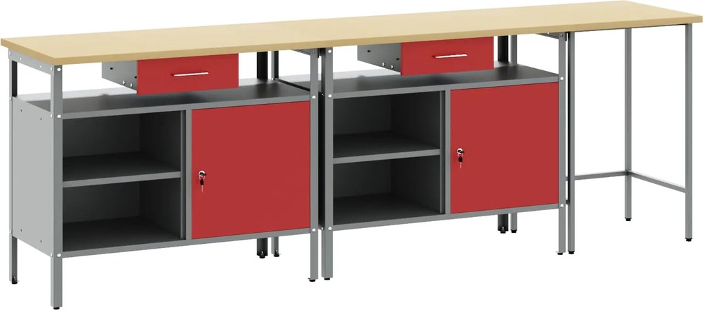 vidaXL Conjunto de bancada de trabalho 3 pcs Preto Aço revestido a pó