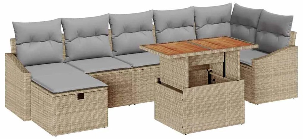 Conjunto de Sofá de Jardim com 8 peças e almofadas bege em rattan sint