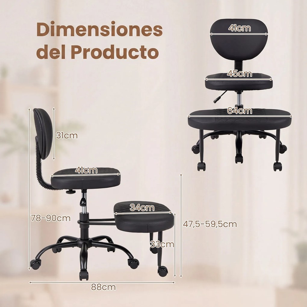 Cadeira de Meditação Ergonómica, 88 x 64 x 78-90 cm, Apoio de Pés Giratório, Preto