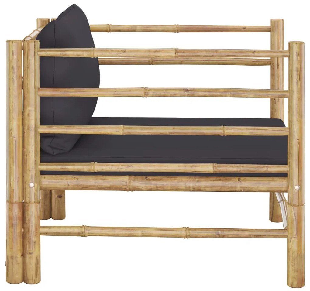 Sofá para jardim com almofadões cinzento-escuro bambu