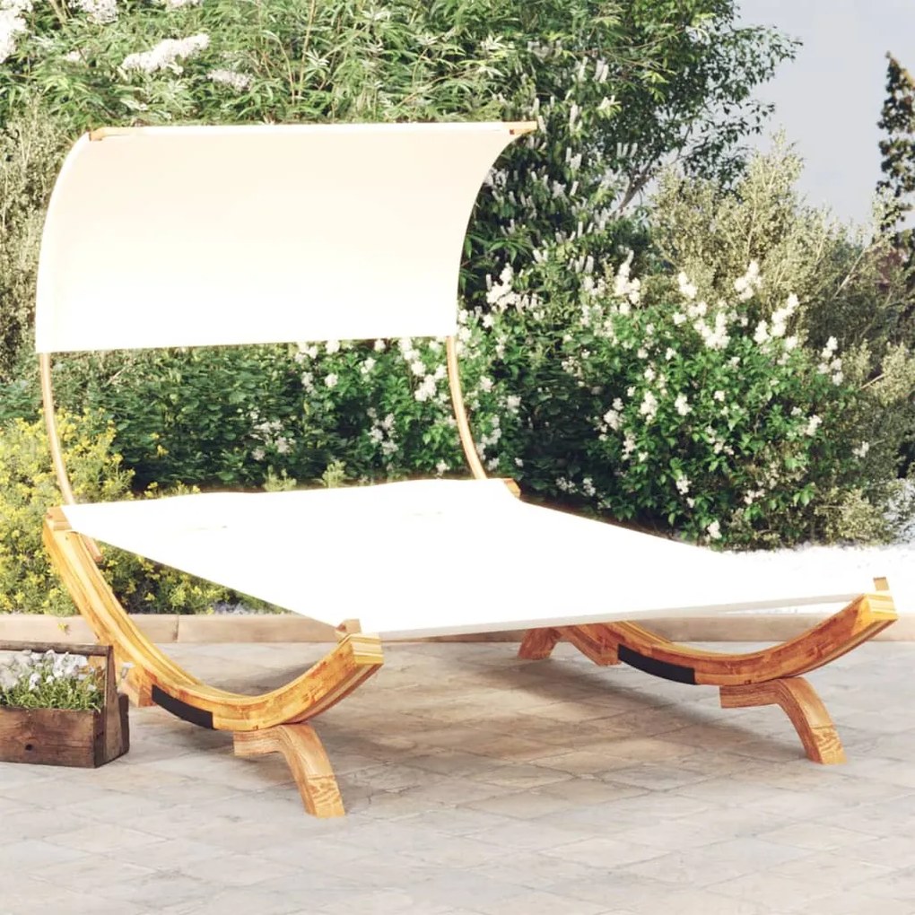 313953 vidaXL Espreguiçadeira c/ toldo 165x203x126 cm madeira curva cor creme