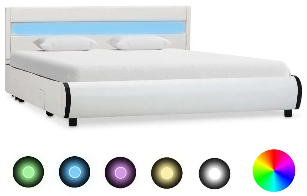 Estrutura de cama com LED 140x200 cm couro artificial branco