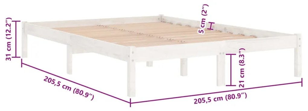 Estrutura de cama 200x200 cm pinho maciço branco