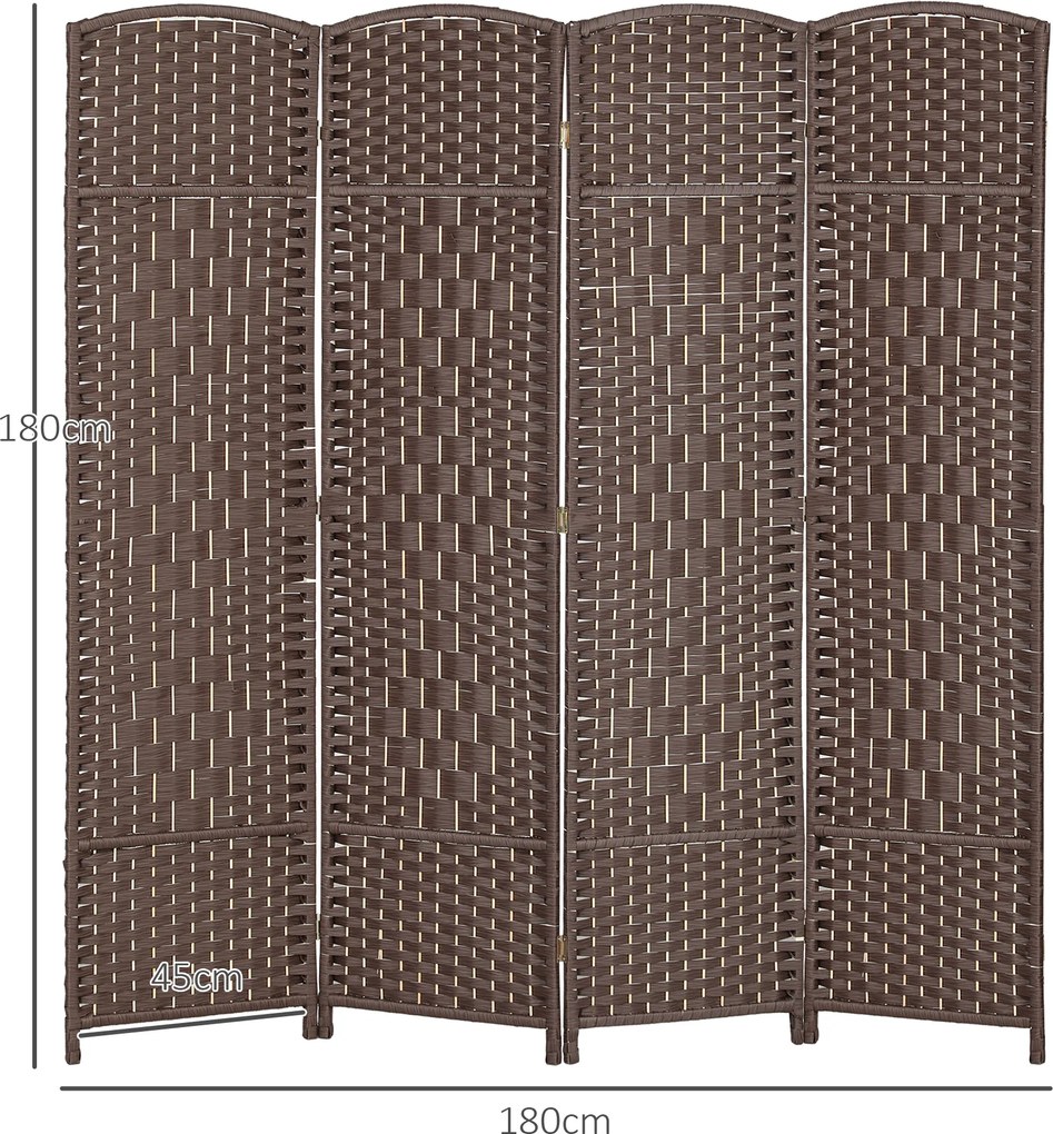 Biombo interior de madeira com 4 painéis 180 x 180 cm, divisória dobrável para sala ou quarto, castanho