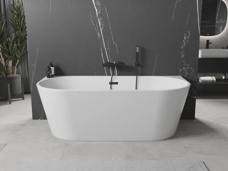 Mexen Oval banheira independente encostada 180 x 80 cm, branca, transbordo preto - 52671808000-70