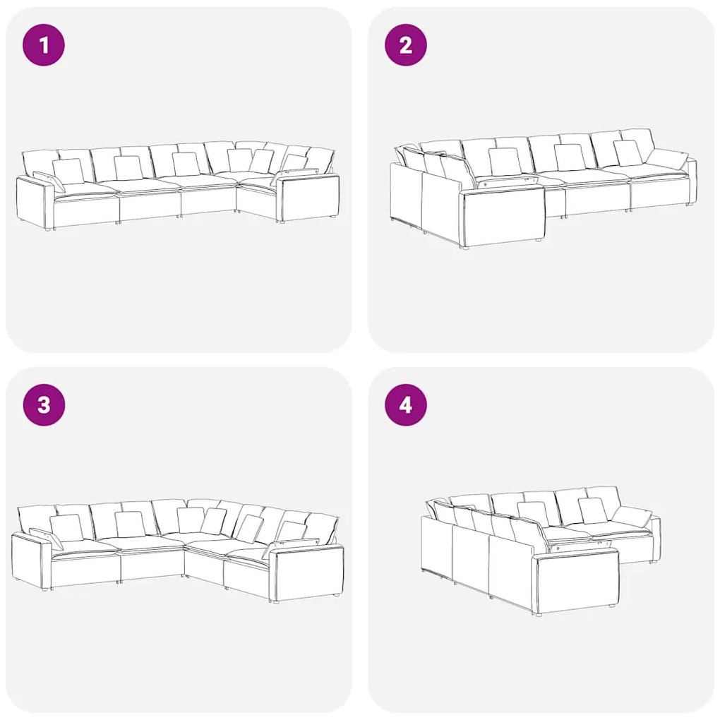 Sofá modular com almofadas veludo creme
