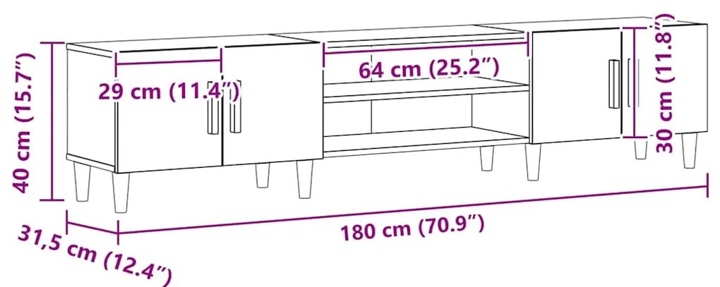 Cabinet de TV vidaXL Preto Carvalho 180x31,5x40 cm Madeira Derivada